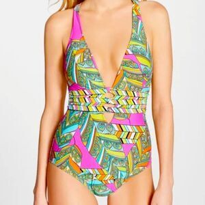 Trina Turk Tuvalu One Piece Swimsuit in Flamingo Size 6 Colorful Tropical